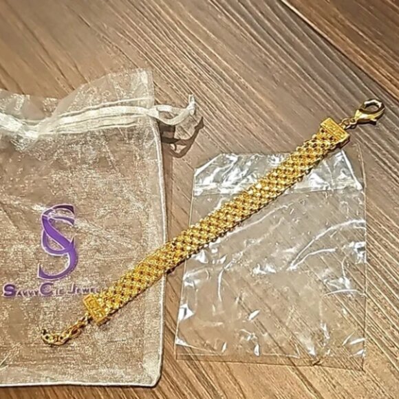 Greek key Savvy Cie 18k Yellow Gold Plated Mesh Bracelet 7-8.5" new $195.00 - Picture 4 of 4